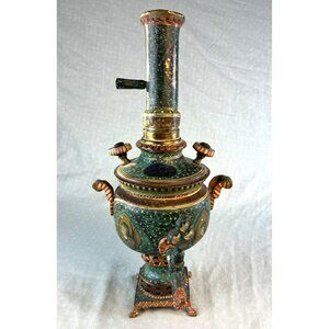 Antique Russian Samovar Tea Boiler Green & Gold 12" Rare Hand Painted